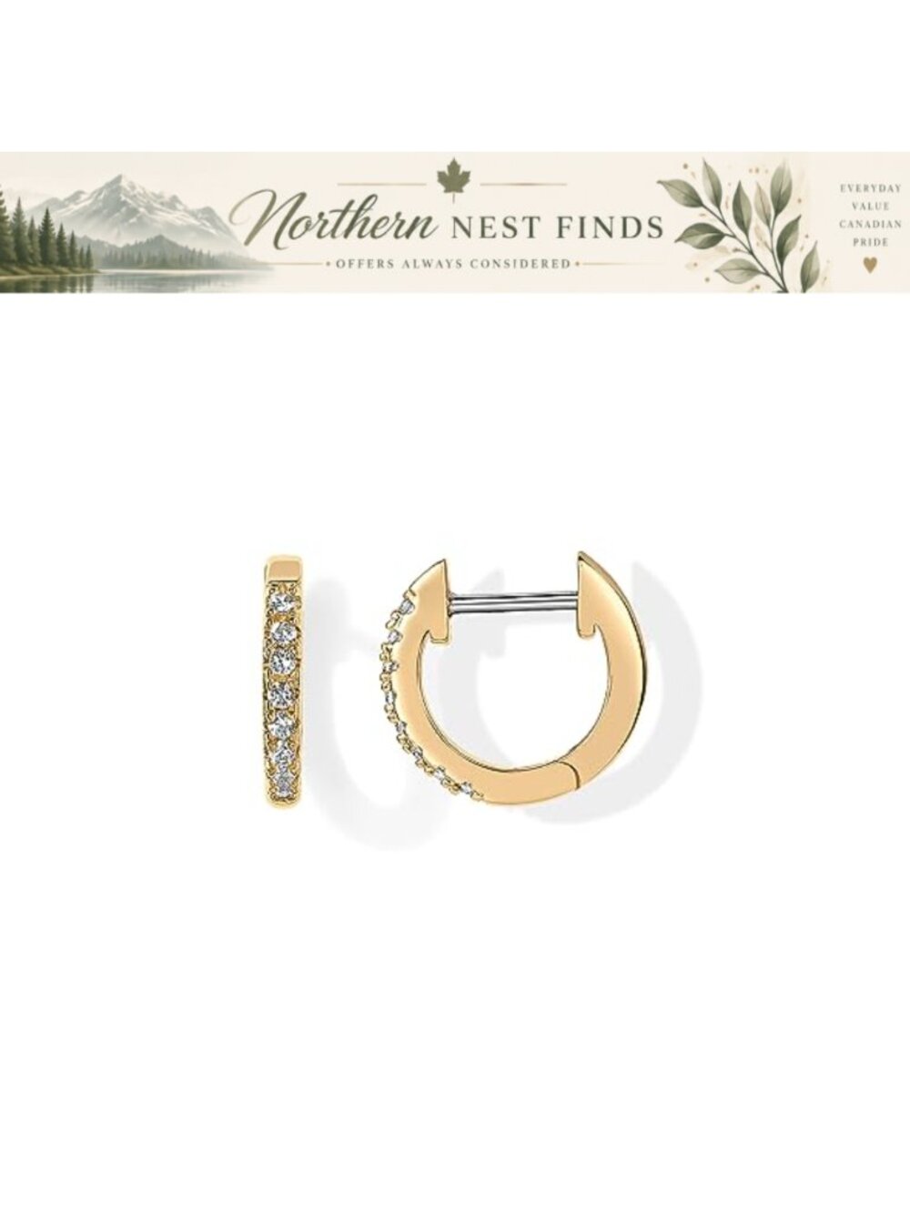 14K Gold Plated Sterling Silver Post Huggie Earrings Cubic Zirconia